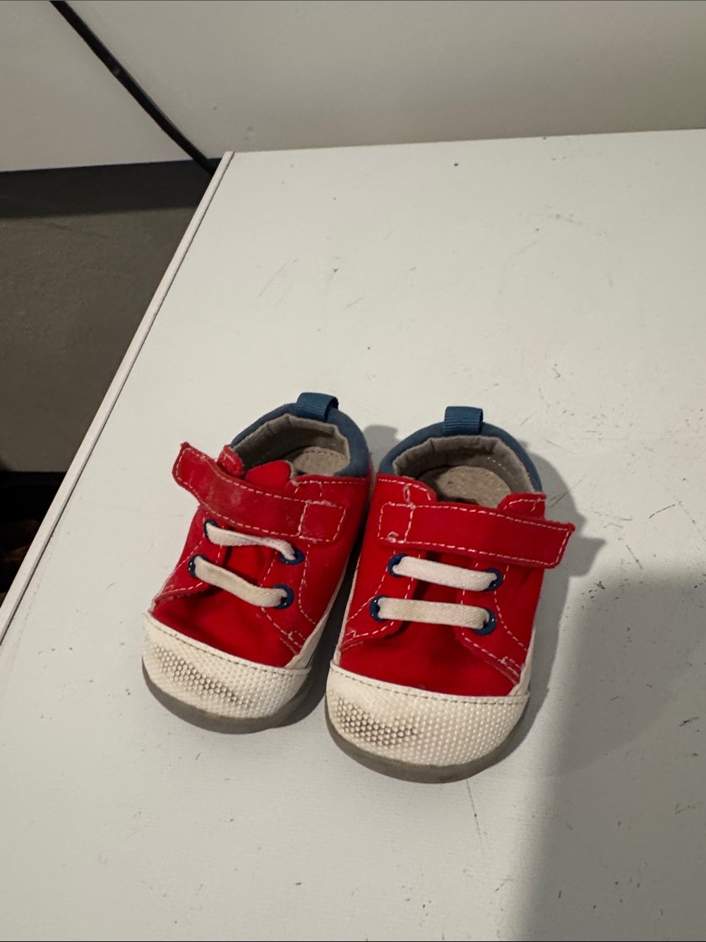 See Kai Run Red and Blue Toddler Sneakers with Hook-and-Loop Strap- Size 3